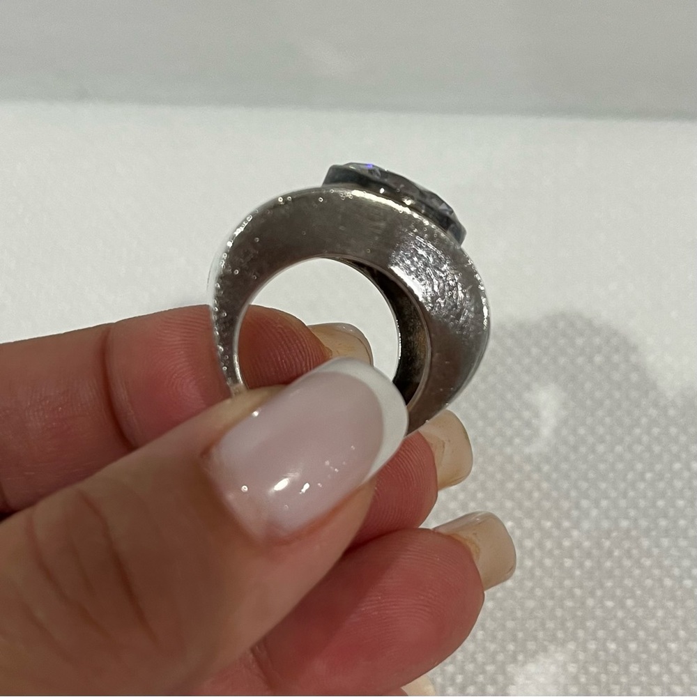 VINTAGE HARLENE KOREY KALIBRE 1985 Signed Silver Modernist Big CZ Ring Sz 7 - Picture 7 of 8